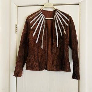 VTG 60s 70s Western Bikercore boho starburst suede thin crop hippie jacket Xs